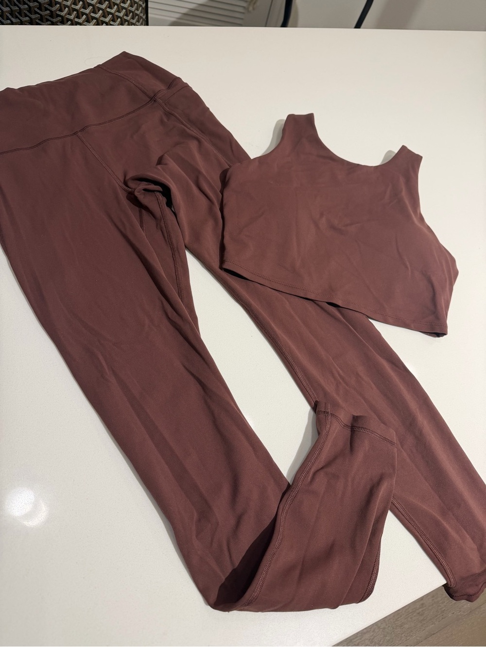 Buttery Soft Brown Workout Set | Matching Leggings + Crop Tank Small - Picture 2 of 4